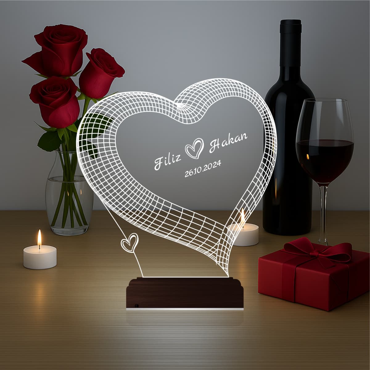 Сердце с именами — 3D LED Ночник | Подарок на годовщину 3