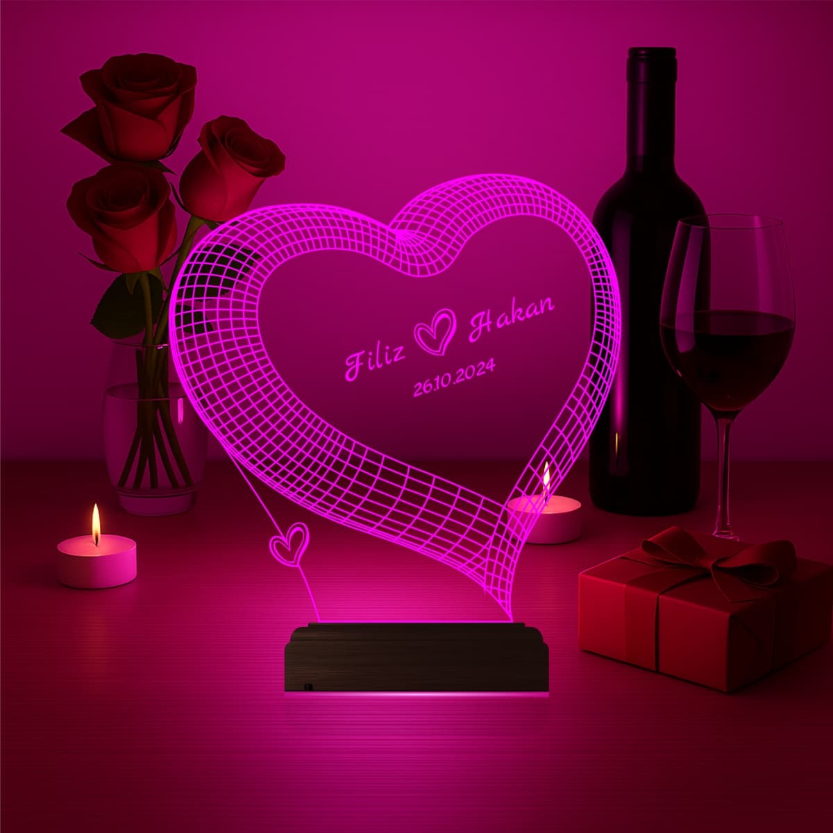 Сердце с именами — 3D LED Ночник | Подарок на годовщину 4