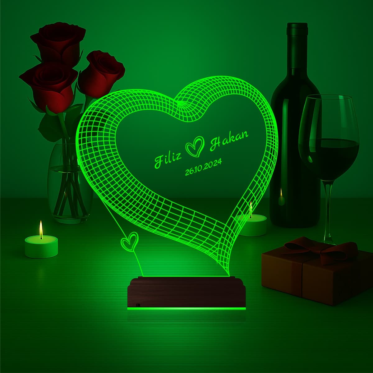 Сердце с именами — 3D LED Ночник | Подарок на годовщину 5