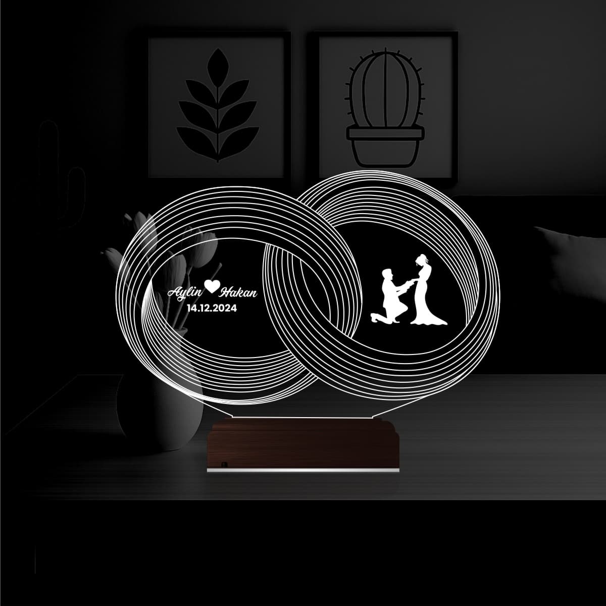Кольца и предложение — 3D LED Ночник | Подарок на годовщину 1