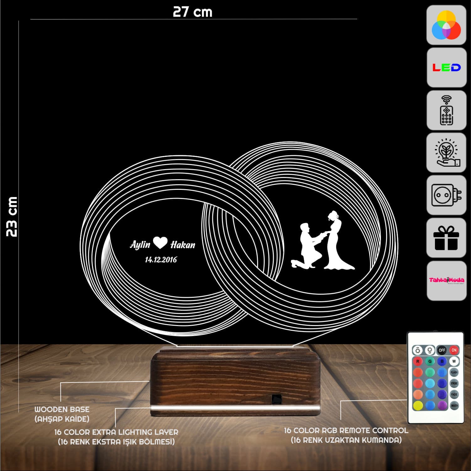 Кольца и предложение — 3D LED Ночник | Подарок на годовщину 2