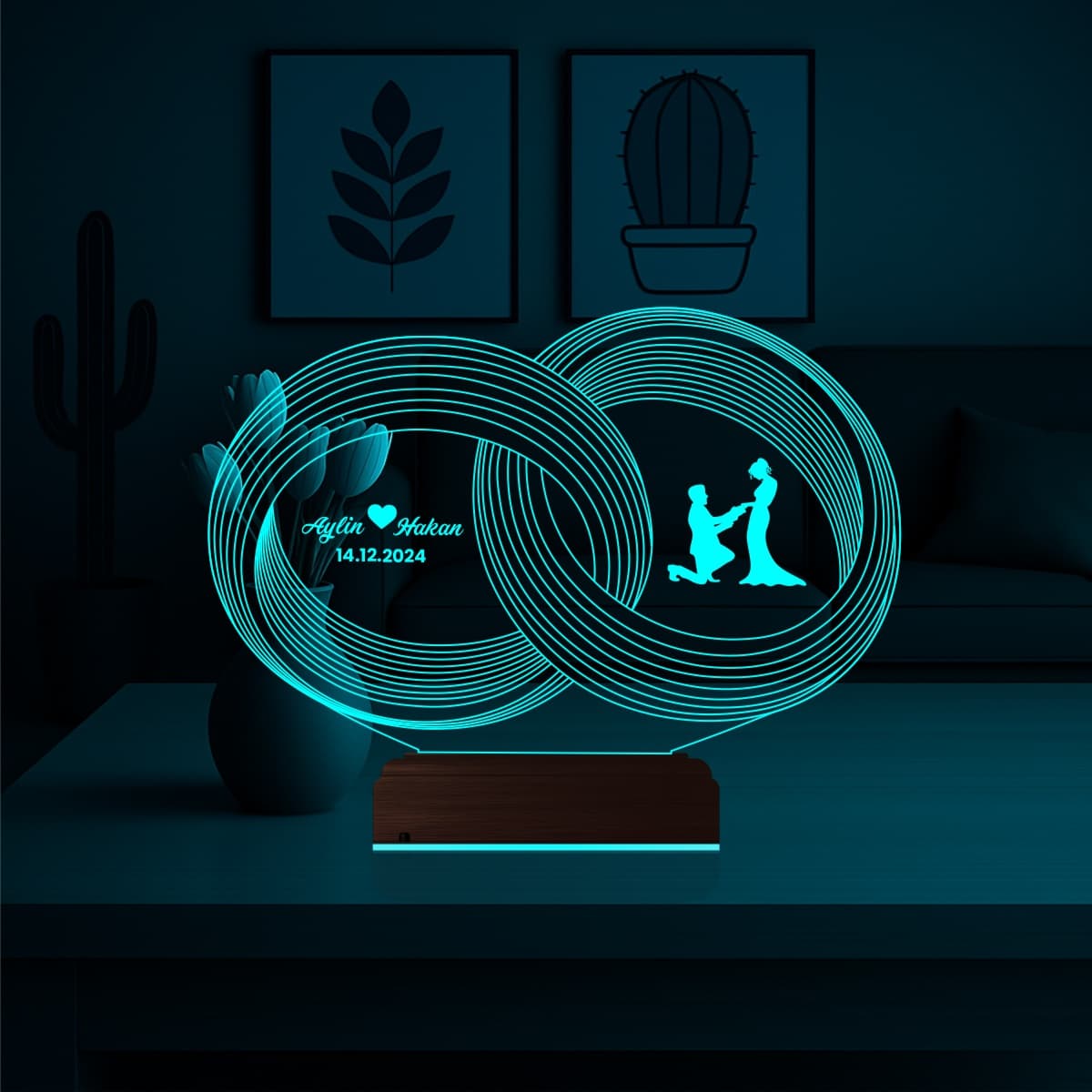 Кольца и предложение — 3D LED Ночник | Подарок на годовщину 3