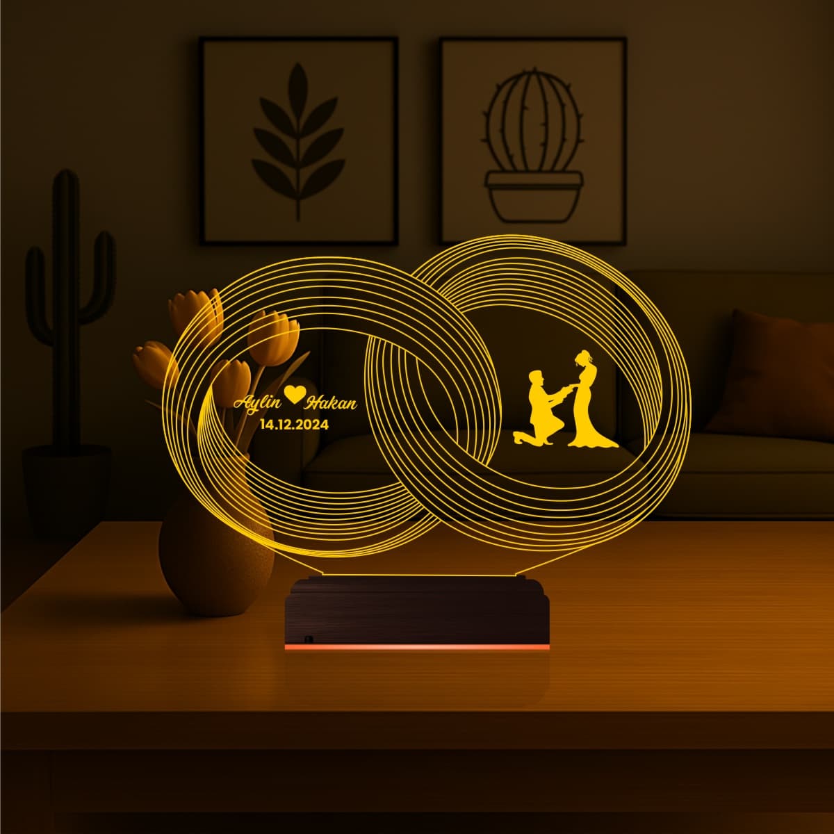 Кольца и предложение — 3D LED Ночник | Подарок на годовщину 7