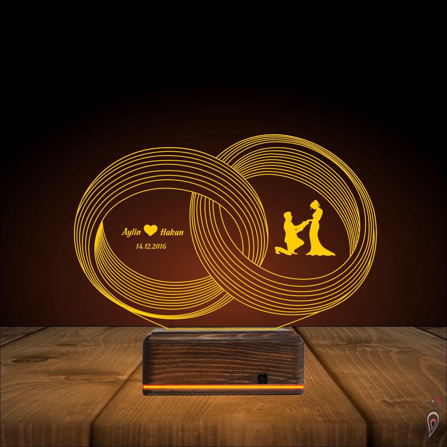 Кольца и предложение — 3D LED Ночник | Подарок на годовщину 9