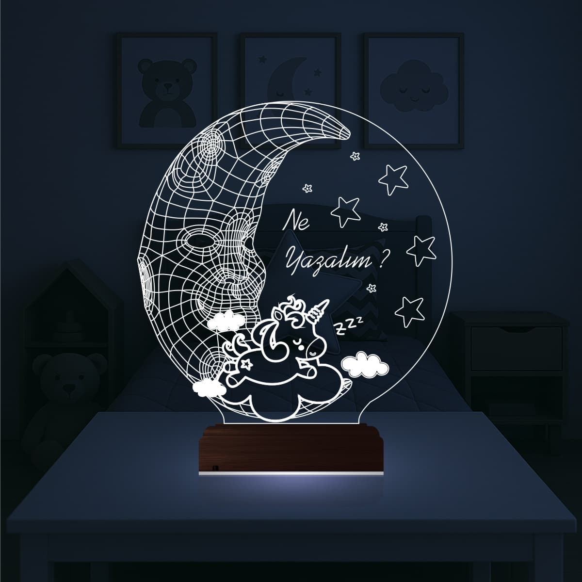 Единорог на Луне — 3D LED Ночник | Подарок ребёнку 1