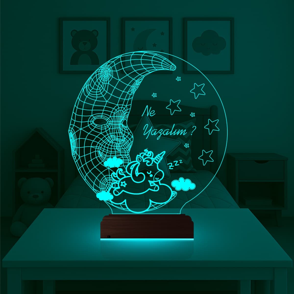 Единорог на Луне — 3D LED Ночник | Подарок ребёнку 3