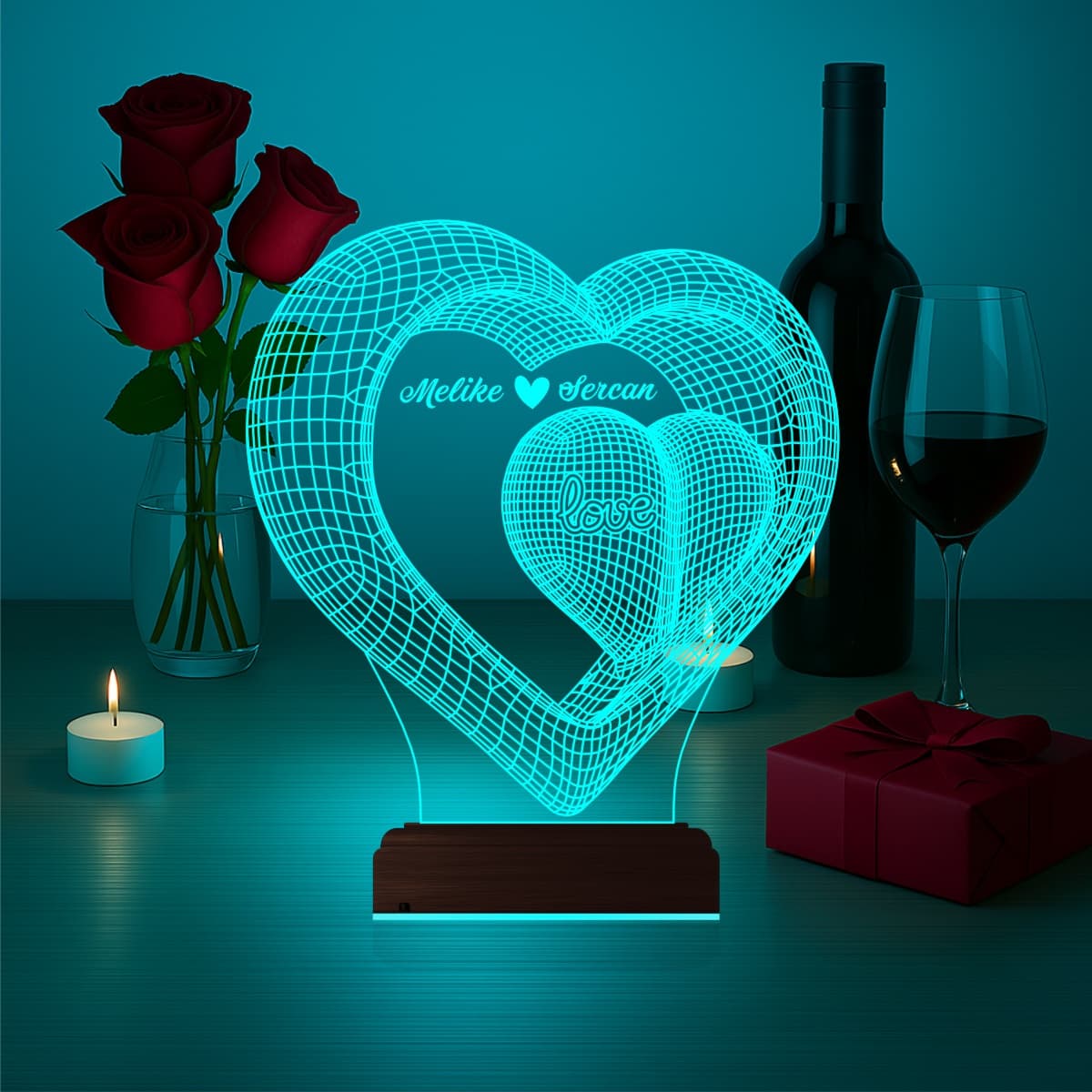Сердца с именами 3D Ночник 3