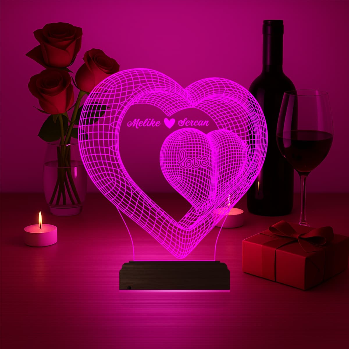 Сердца с именами 3D Ночник 4