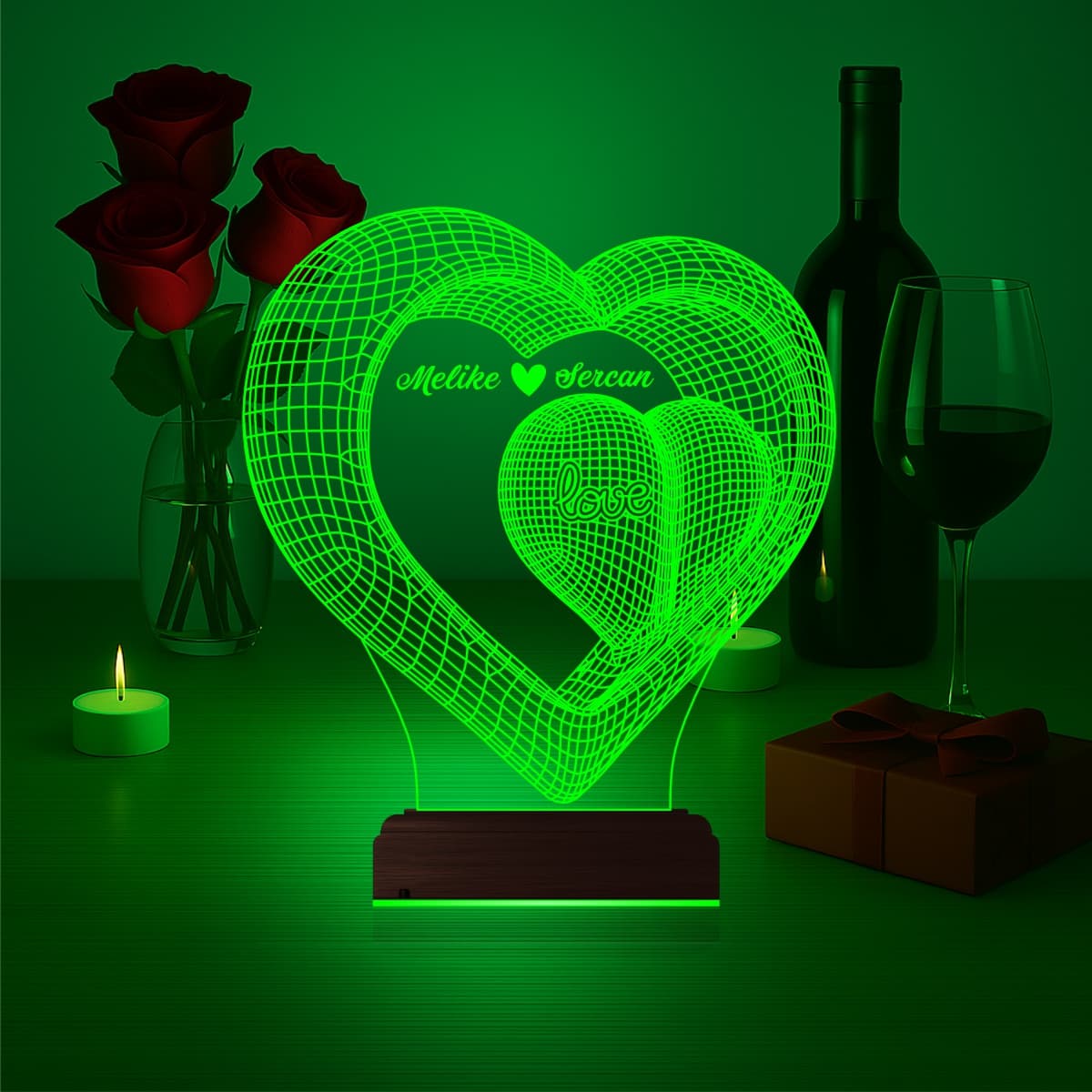 Сердца с именами 3D Ночник 5