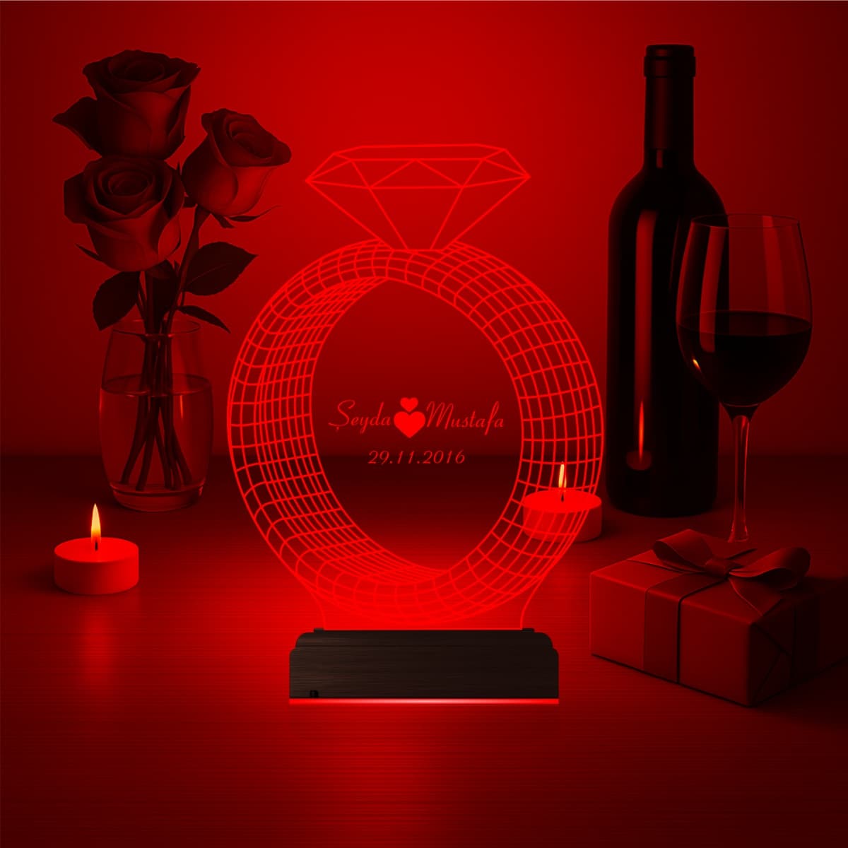 Кольцо с именами — 3D LED Ночник | Подарок на годовщину 1