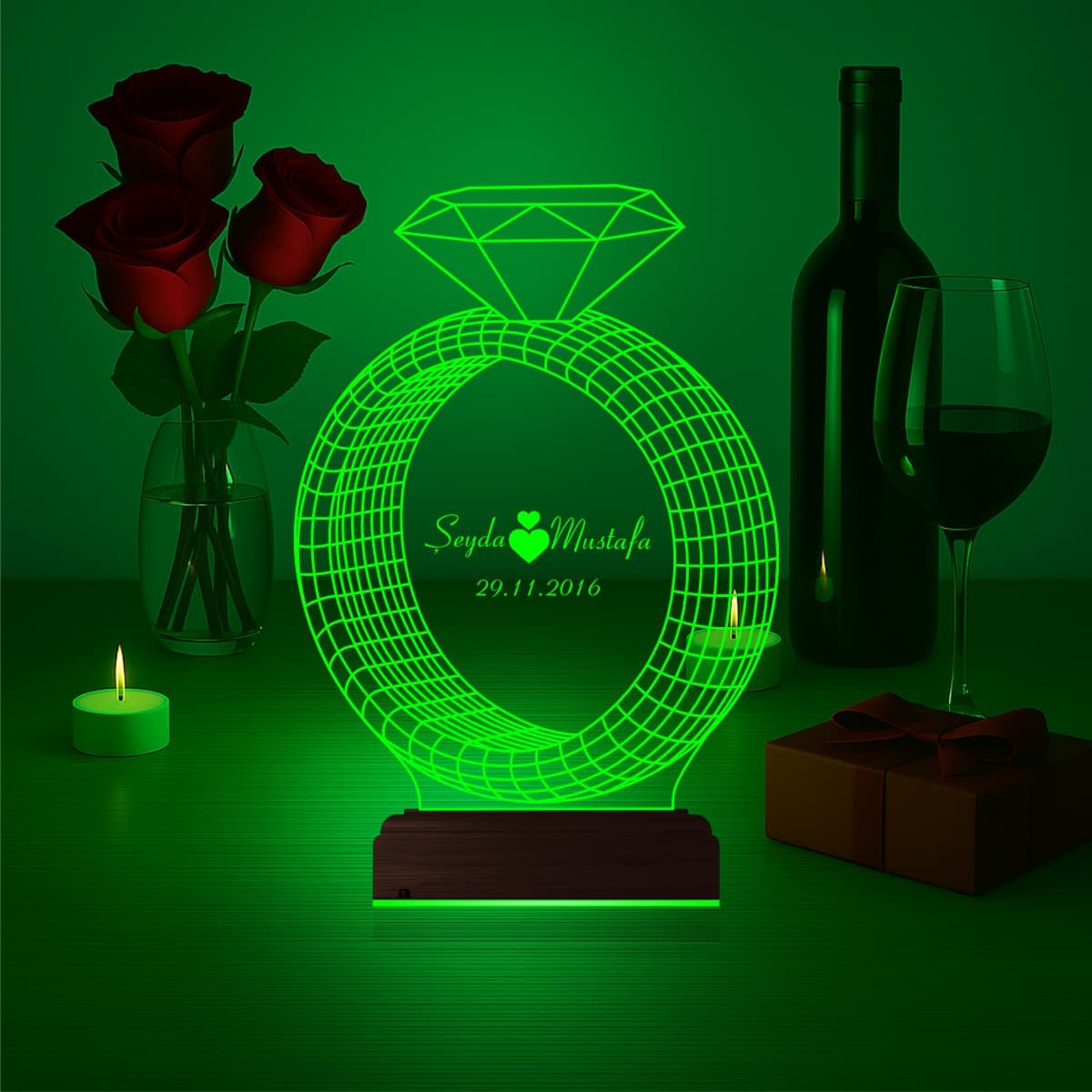 Кольцо с именами — 3D LED Ночник | Подарок на годовщину 4