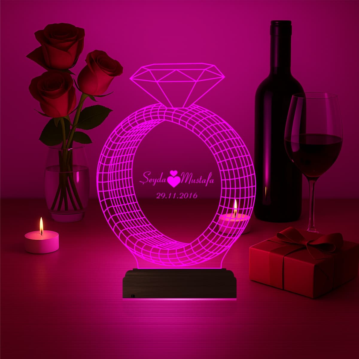 Кольцо с именами — 3D LED Ночник | Подарок на годовщину 5