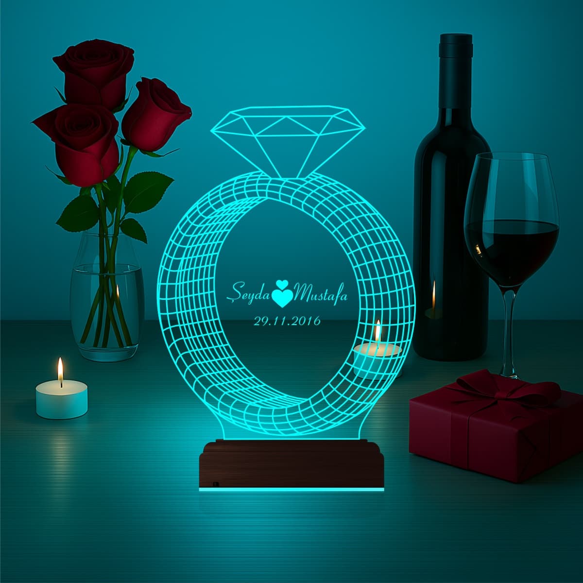 Кольцо с именами — 3D LED Ночник | Подарок на годовщину 6