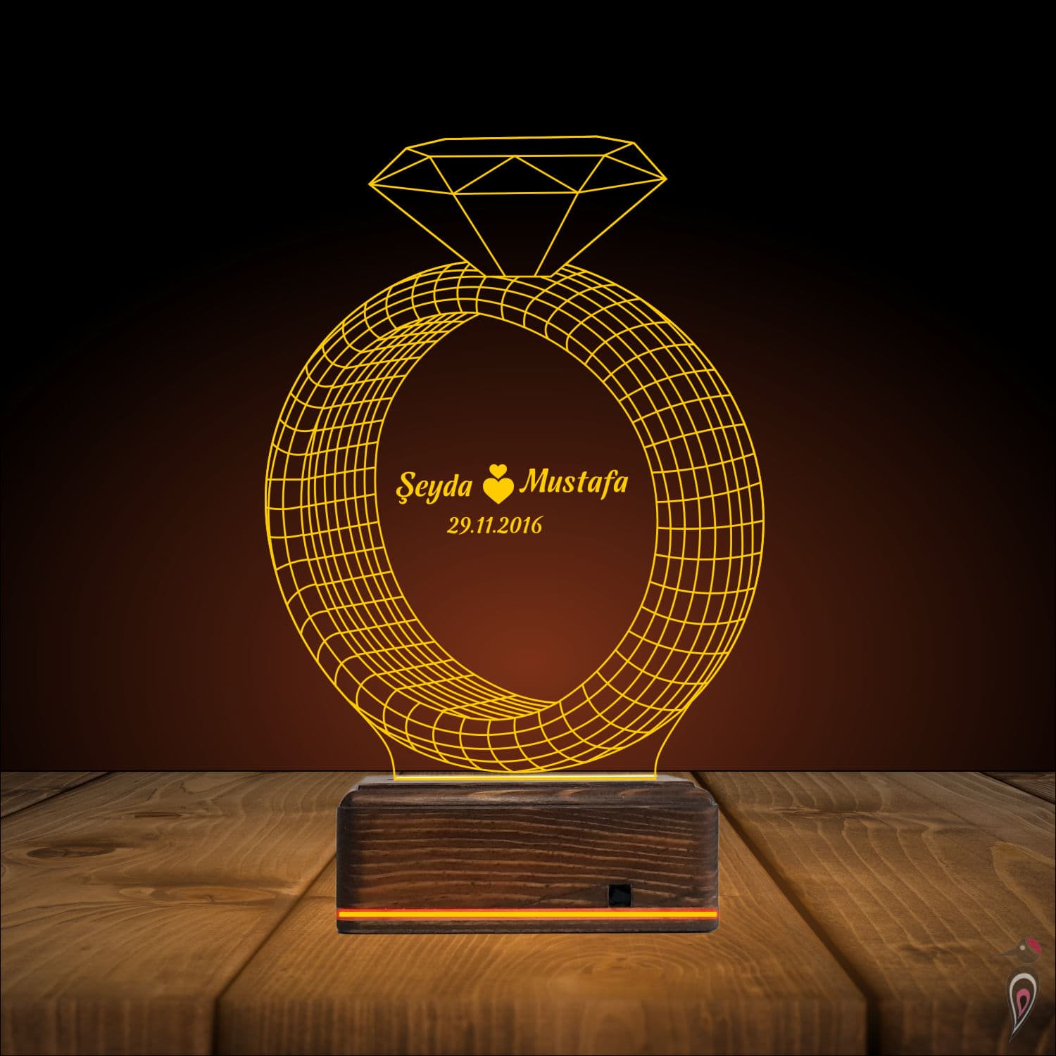 Кольцо с именами — 3D LED Ночник | Подарок на годовщину 9