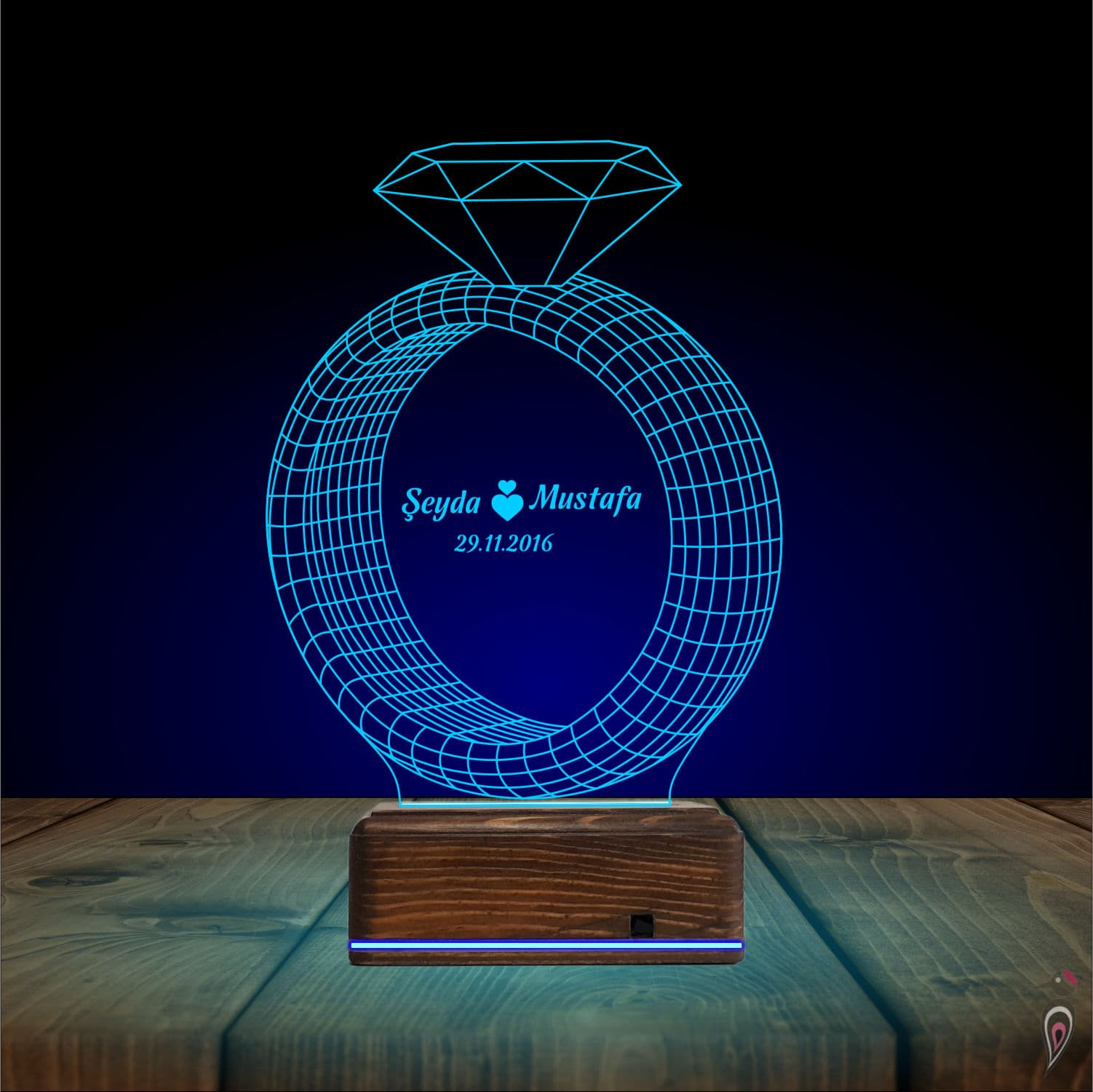 Кольцо с именами — 3D LED Ночник | Подарок на годовщину 10