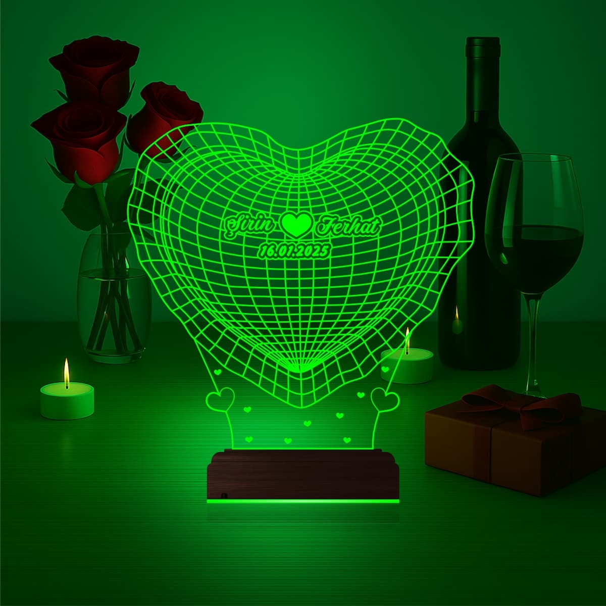 Сердце с именами — 3D LED Ночник | Романтический подарок 5