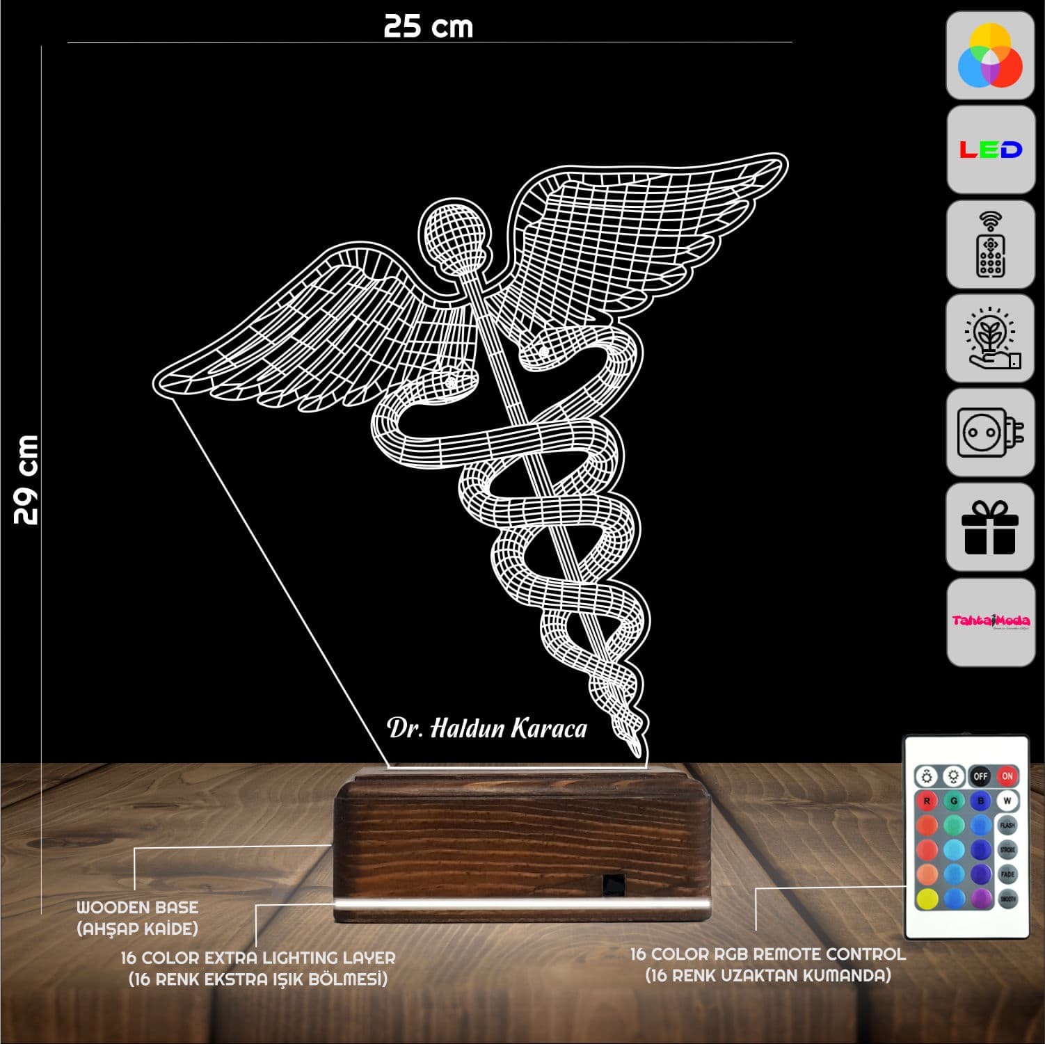 Кадуцей — 3D LED Ночник | Именной подарок врачу 2