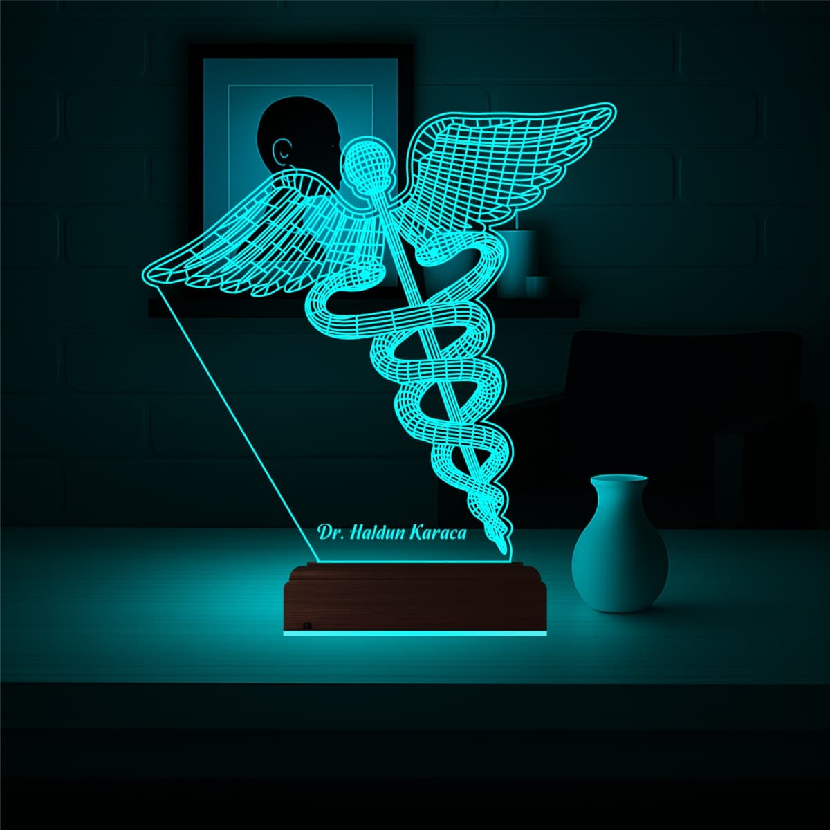 Кадуцей — 3D LED Ночник | Именной подарок врачу 3