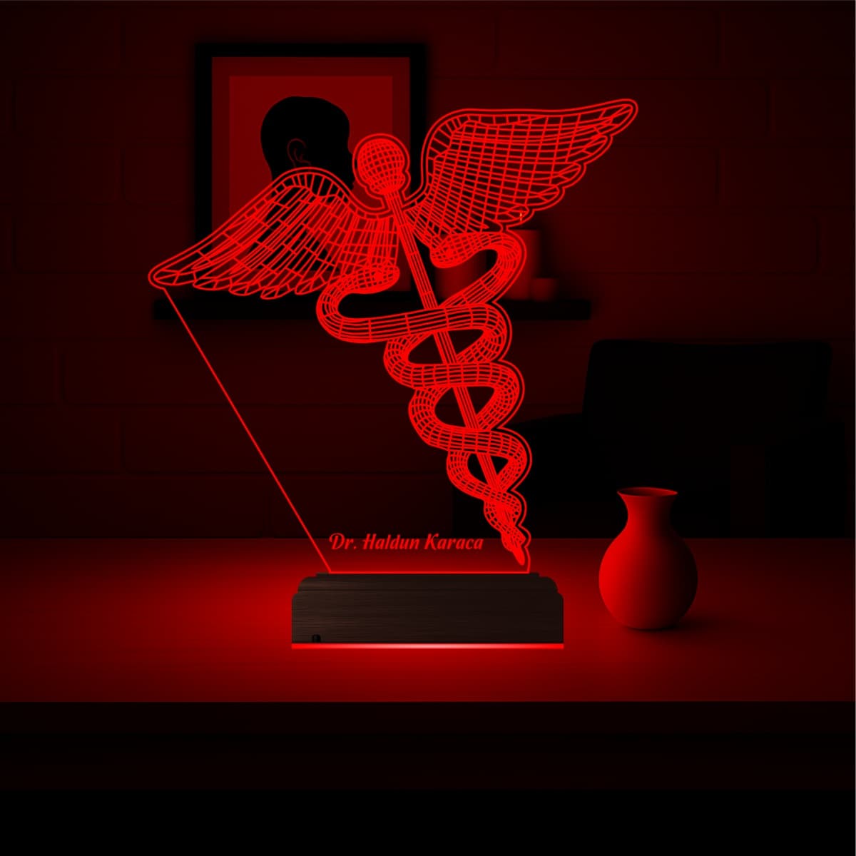 Кадуцей — 3D LED Ночник | Именной подарок врачу 6