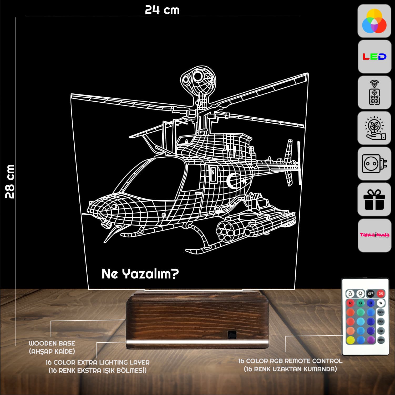 Вертолет — 3D LED Ночник | Именной подарок мужчине 2