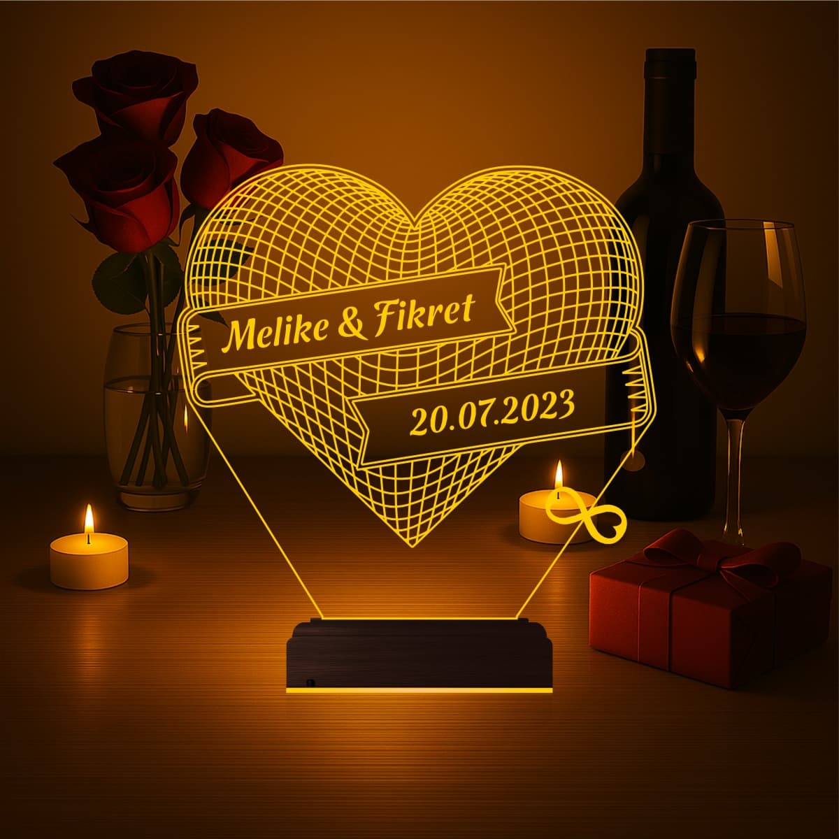 Именное Сердце — 3D LED Ночник | Подарок на годовщину 3