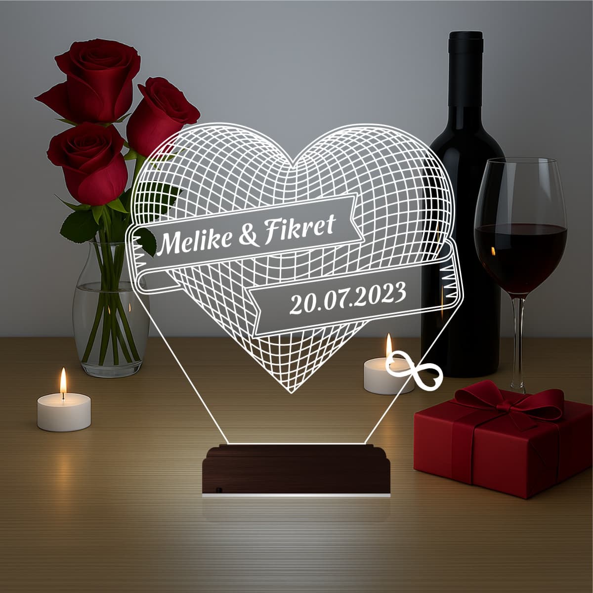 Именное Сердце — 3D LED Ночник | Подарок на годовщину 7