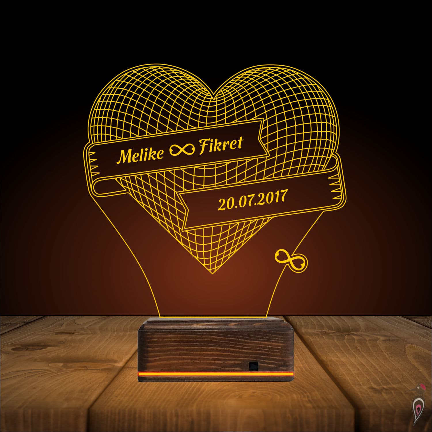 Именное Сердце — 3D LED Ночник | Подарок на годовщину 9