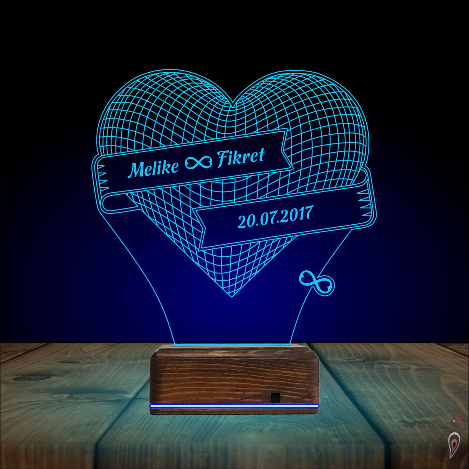 Именное Сердце — 3D LED Ночник | Подарок на годовщину 10