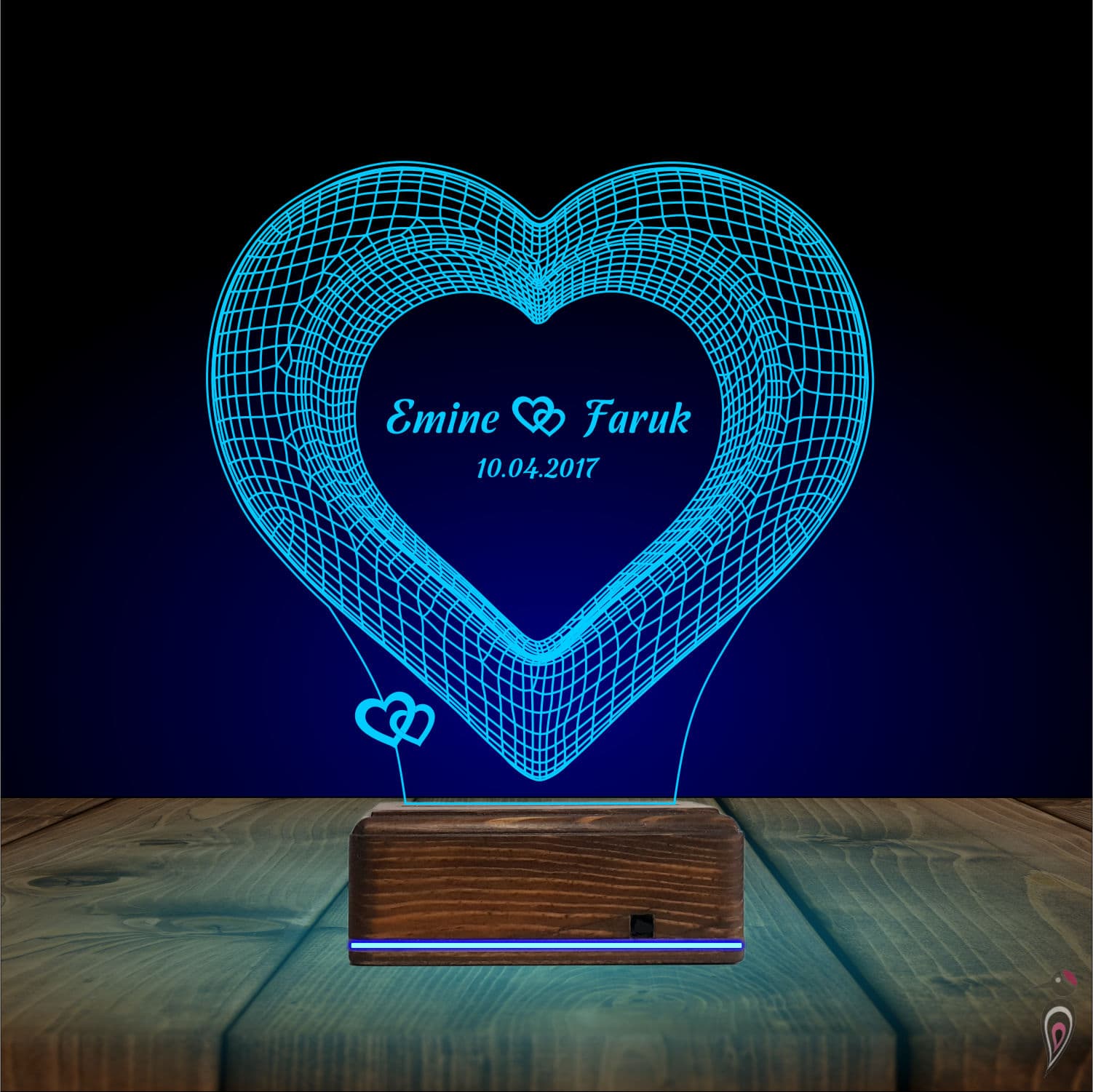 Именное Сердце — 3D LED Ночник | Подарок на годовщину 10