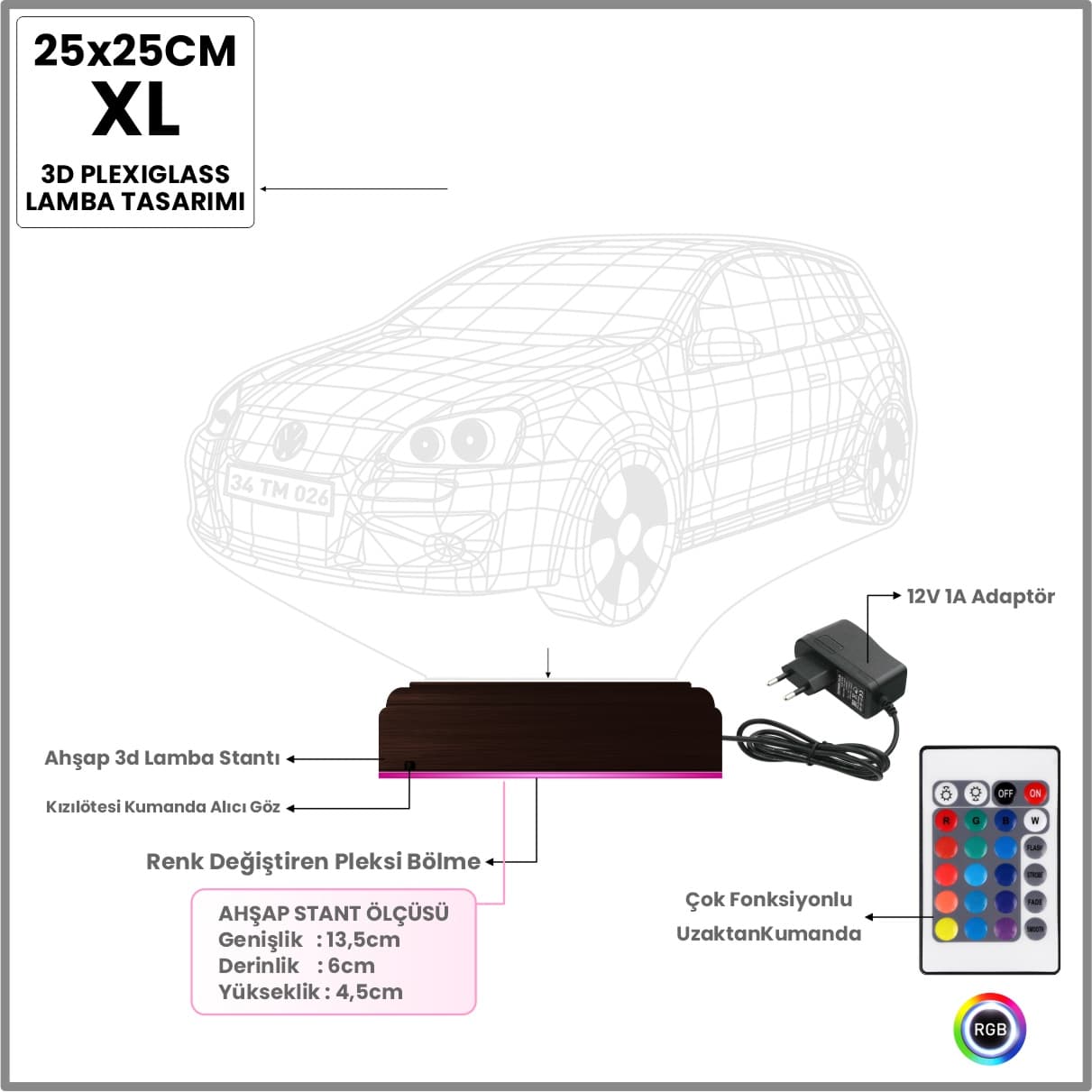 Volkswagen Golf — 3D LED Ночник | Подарок автолюбителю 8