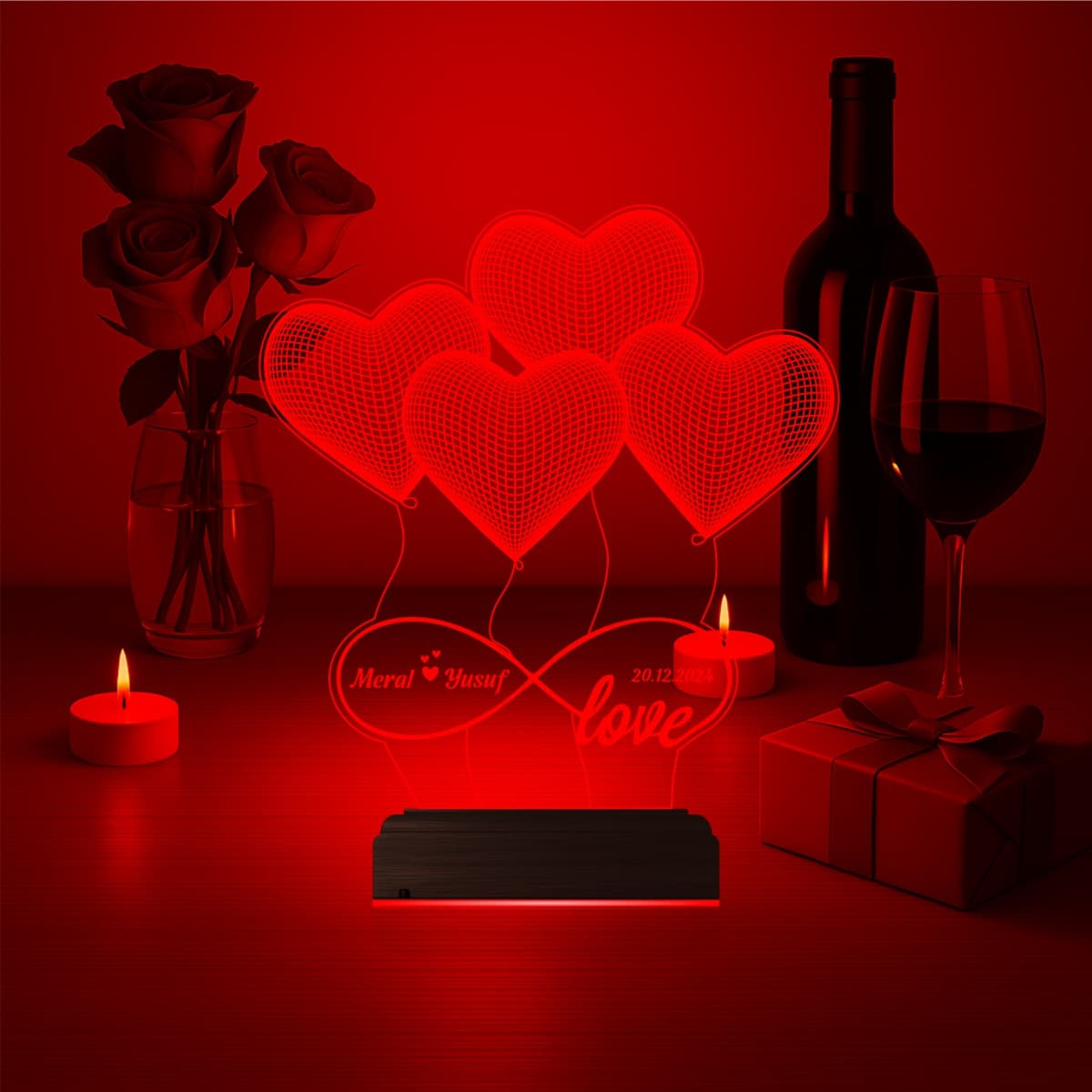 Сердца и Бесконечность — 3D LED Ночник | Подарок на годовщину 6