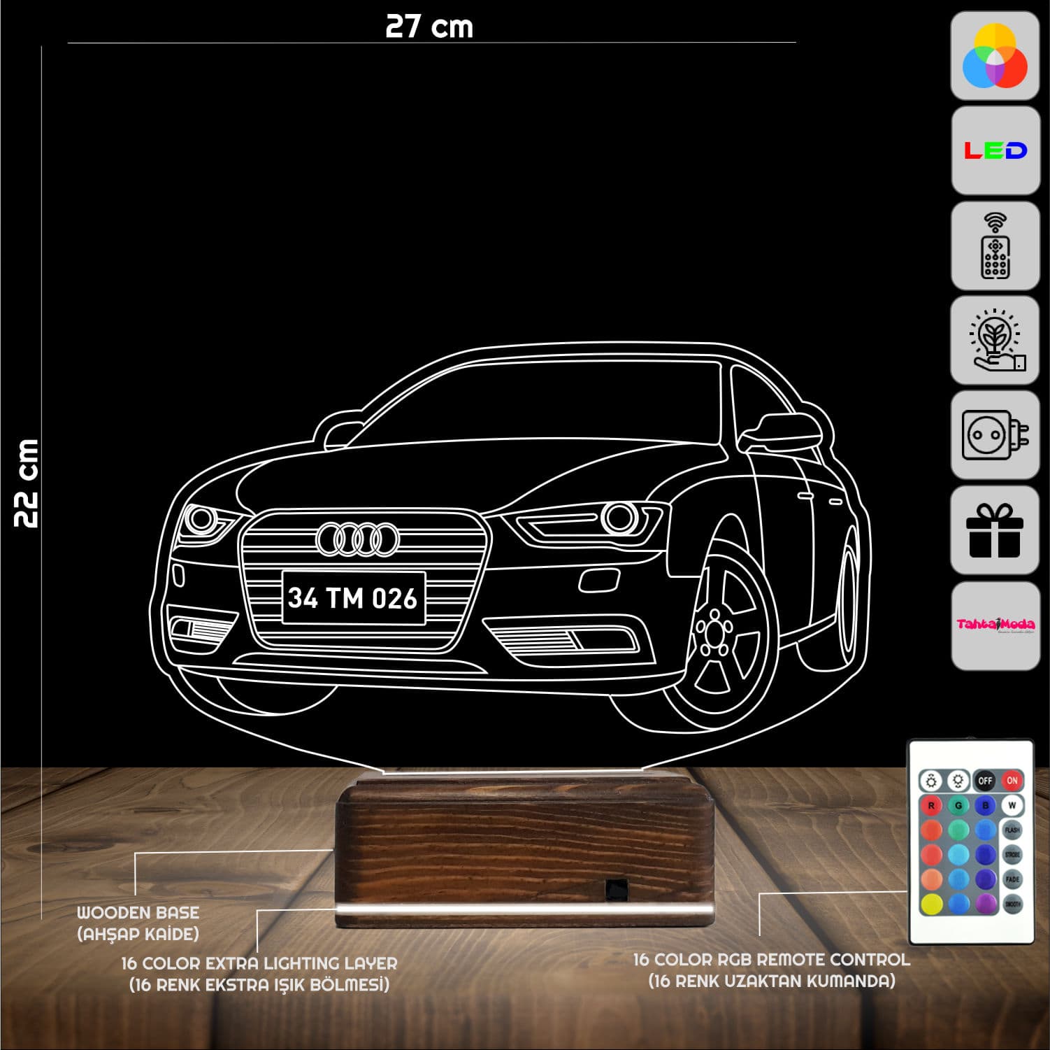 Audi — 3D LED Ночник | Подарок мужчине или парню 2