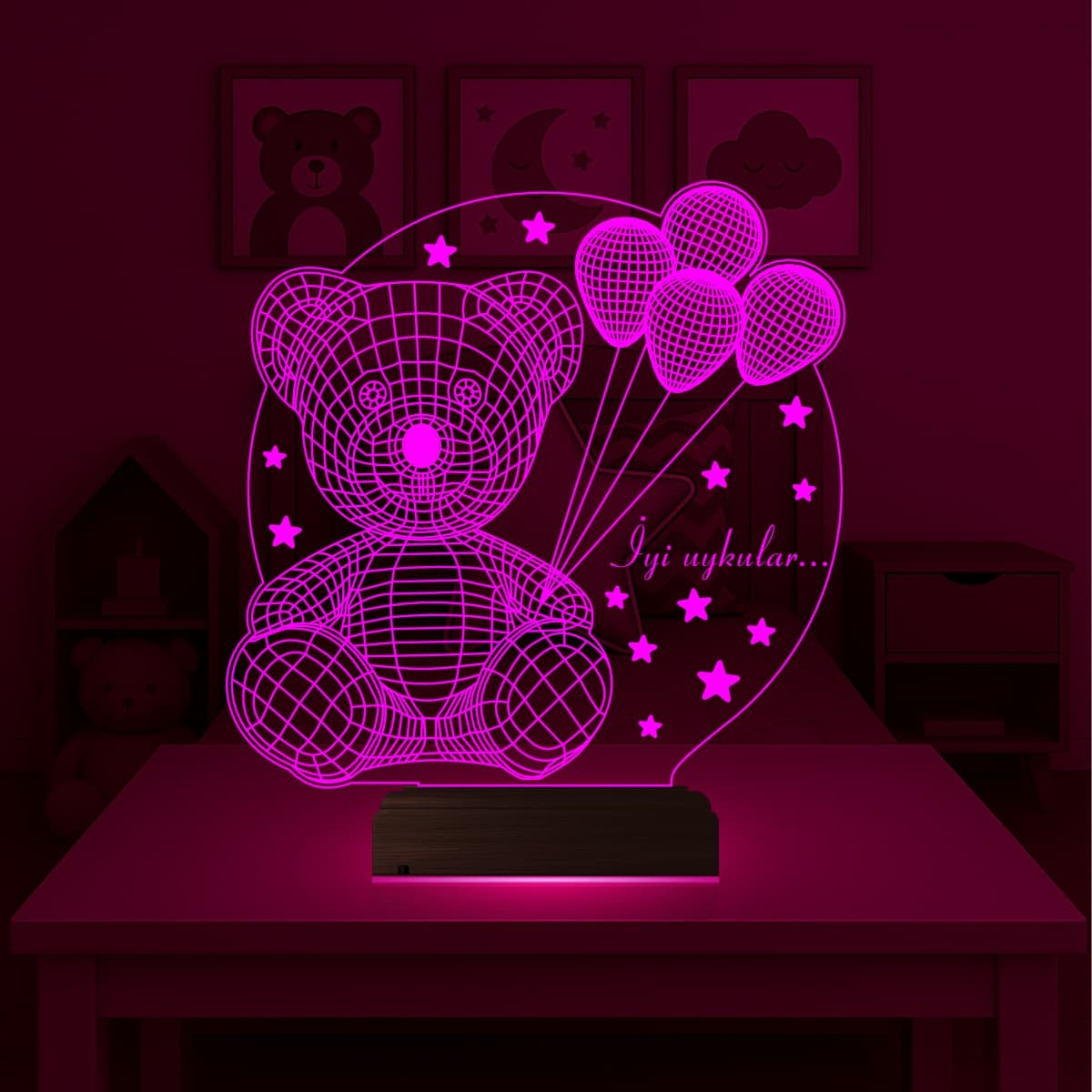 Мишка с шариками — 3D LED Ночник | Подарок ребенку 6