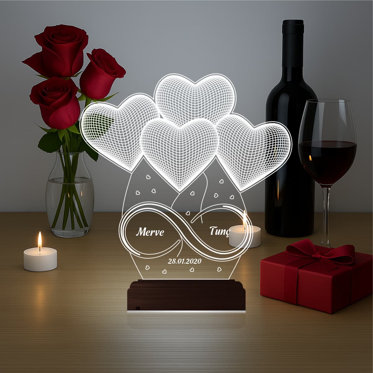 Сердца и Бесконечность — 3D LED Ночник | Подарок на годовщину 1