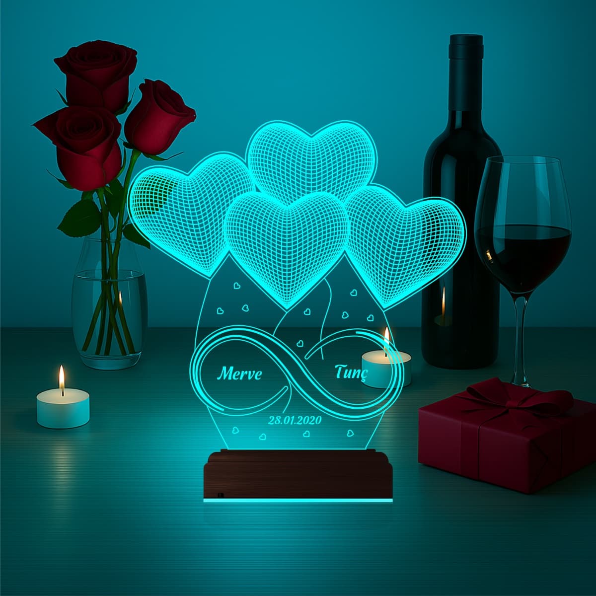 Сердца и Бесконечность — 3D LED Ночник | Подарок на годовщину 4