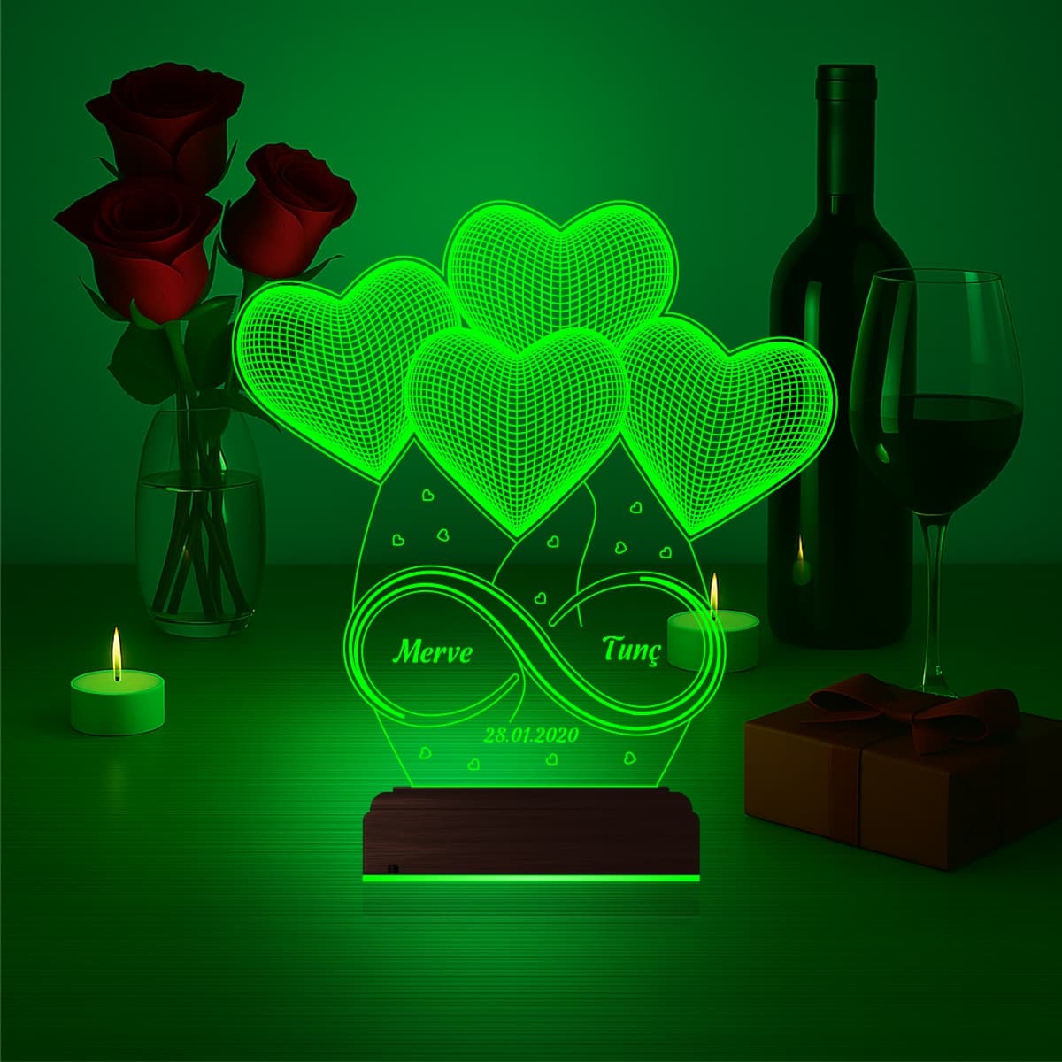 Сердца и Бесконечность — 3D LED Ночник | Подарок на годовщину 6