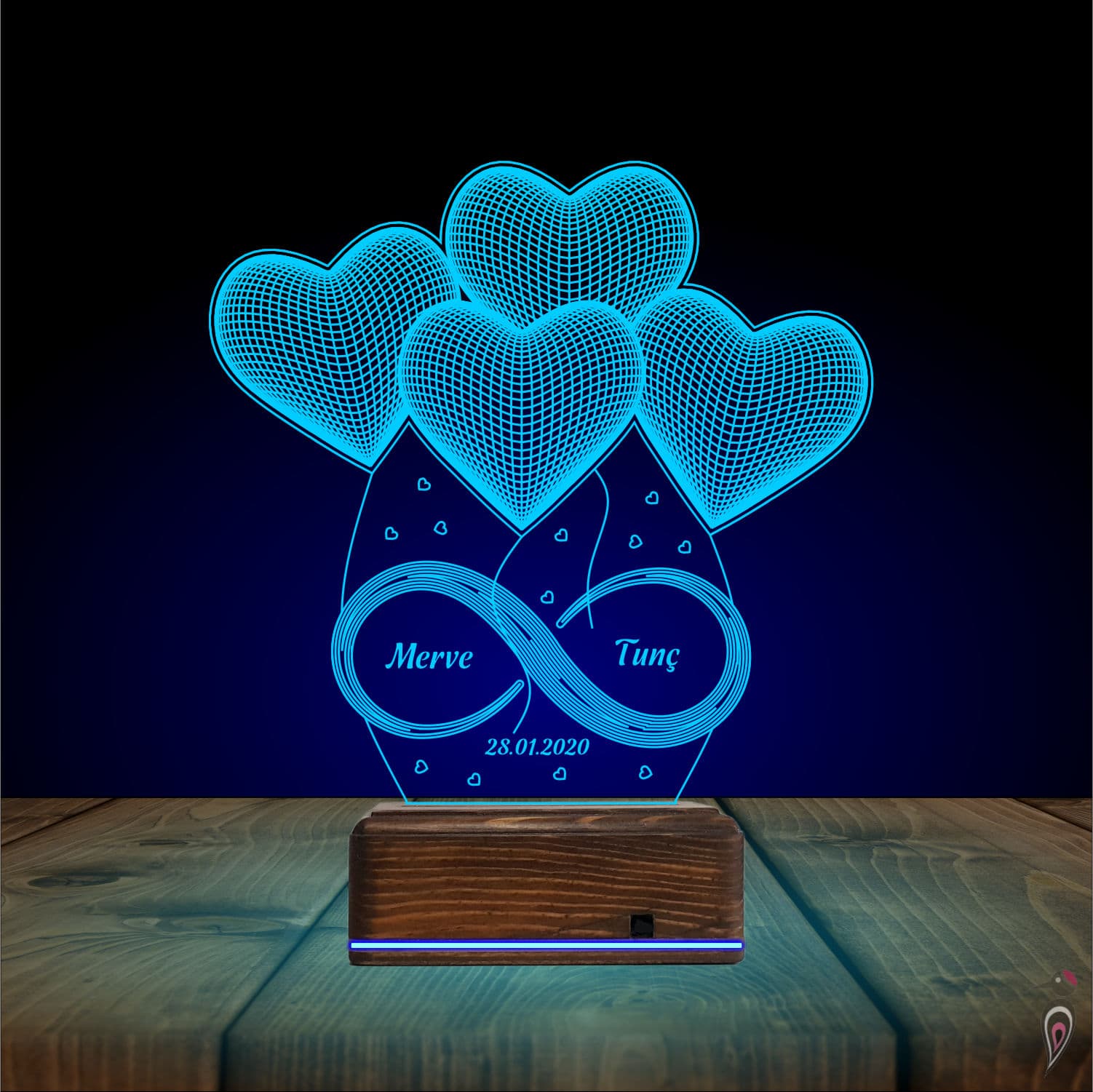 Сердца и Бесконечность — 3D LED Ночник | Подарок на годовщину 10