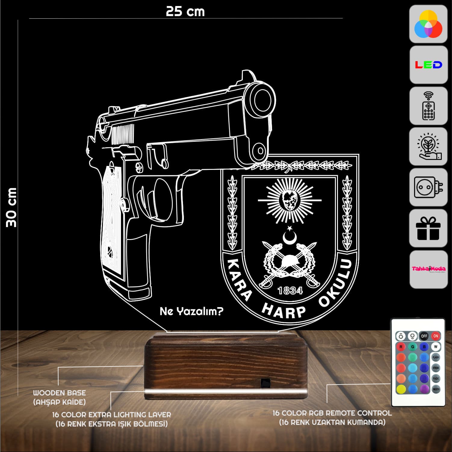 Пистолет Kara Harp Okulu — 3D LED Ночник | Подарок военному 2
