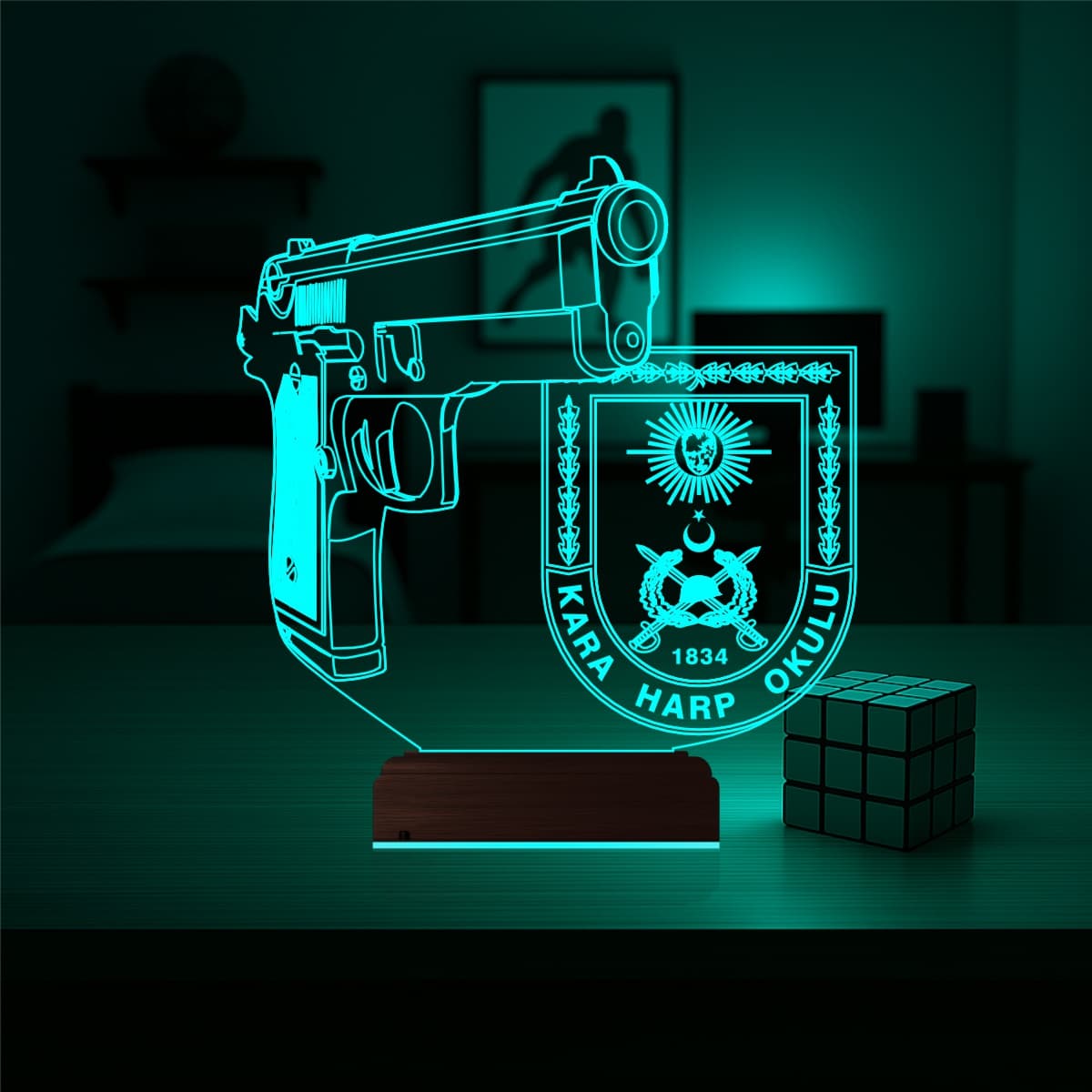 Пистолет Kara Harp Okulu — 3D LED Ночник | Подарок военному 3