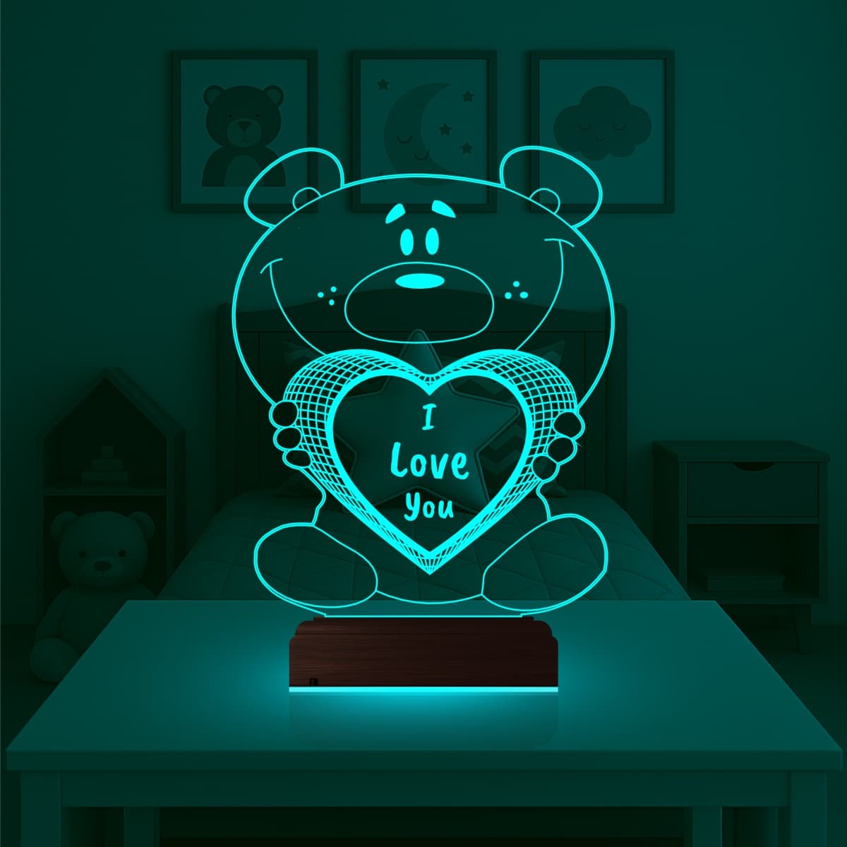 Мишка с сердцем «I Love You» — 3D LED Ночник | Подарок любимым 3