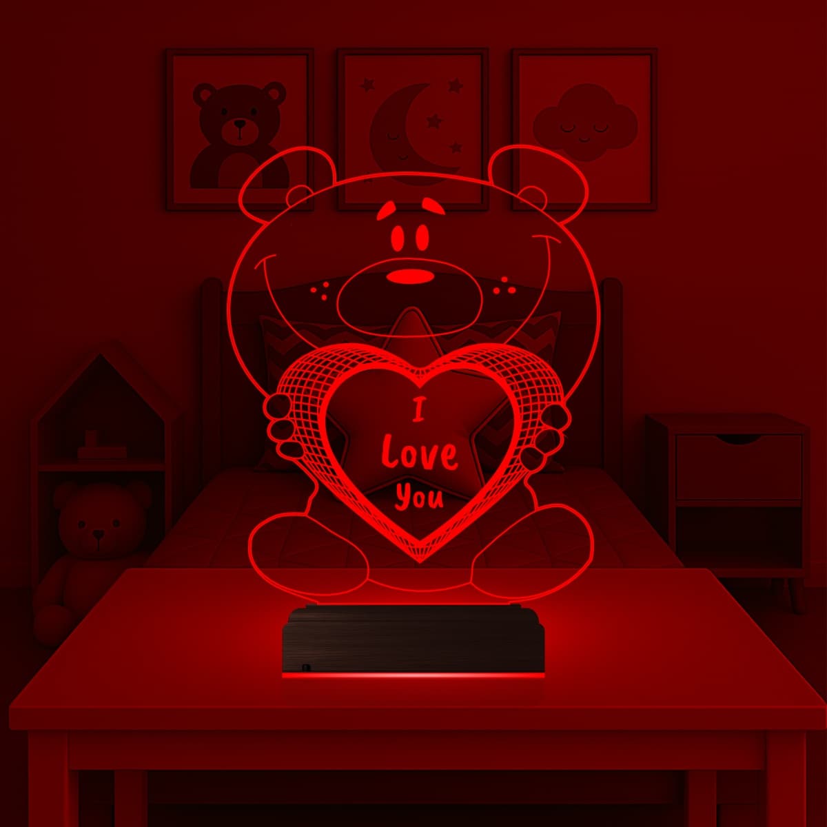 Мишка с сердцем «I Love You» — 3D LED Ночник | Подарок любимым 4