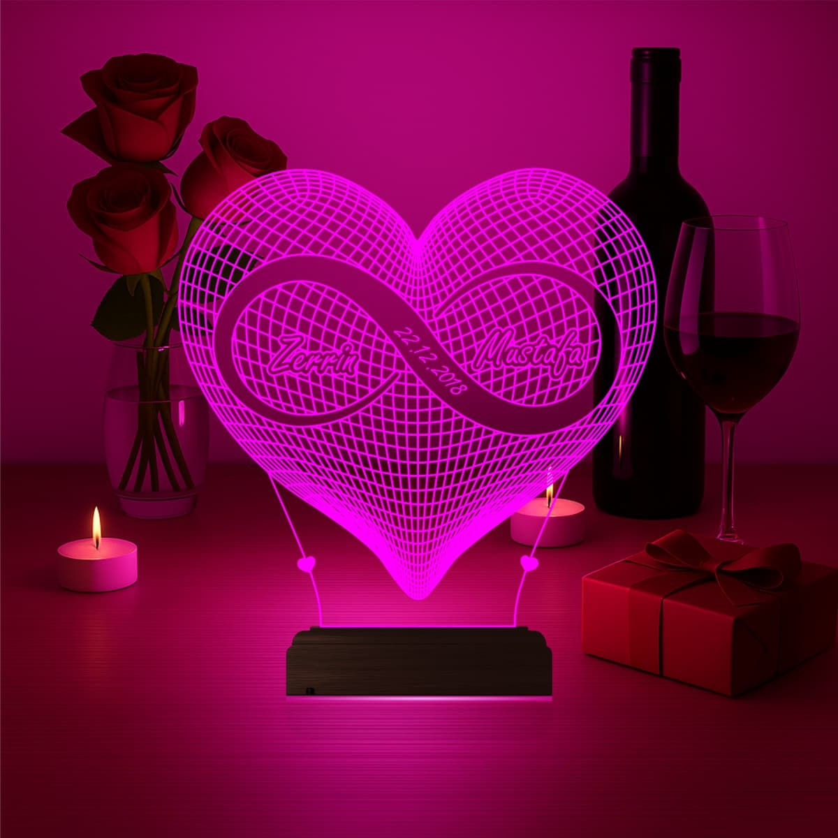 Сердце бесконечность — 3D LED Ночник | Подарок на годовщину 3