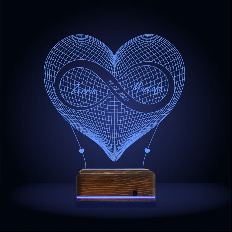 Сердце бесконечность — 3D LED Ночник | Подарок на годовщину 9