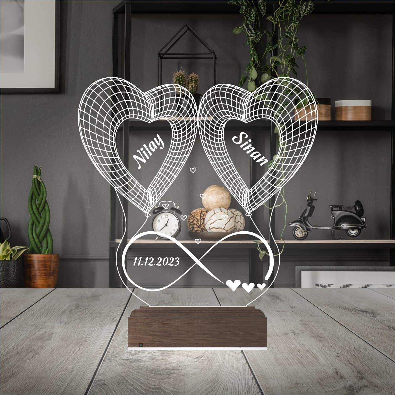 Сердца и бесконечность — 3D LED Ночник | Подарок паре 3