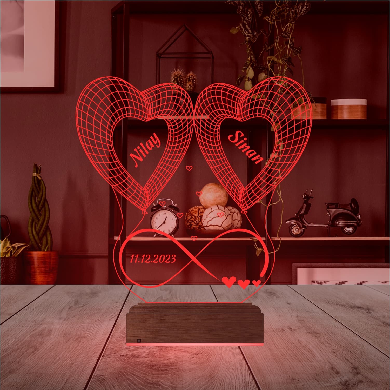 Сердца и бесконечность — 3D LED Ночник | Подарок паре 5