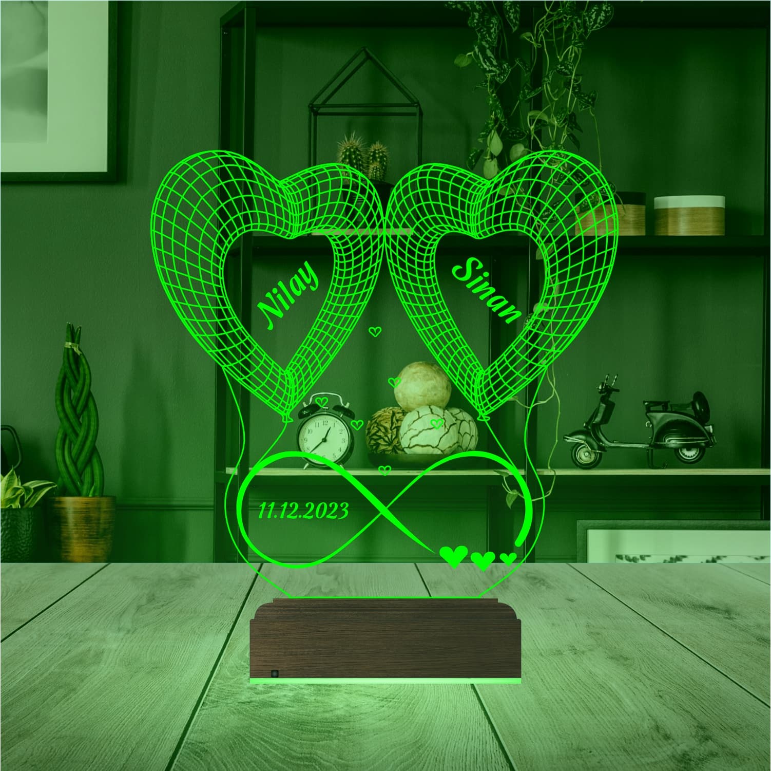 Сердца и бесконечность — 3D LED Ночник | Подарок паре 8