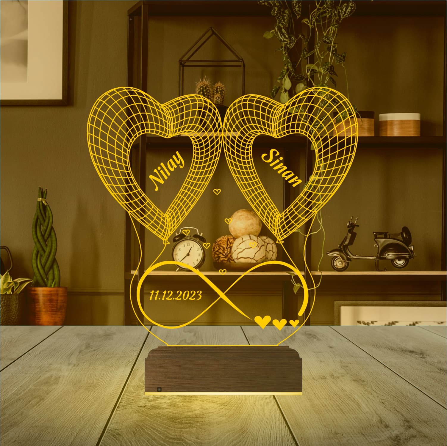 Сердца и бесконечность — 3D LED Ночник | Подарок паре 9