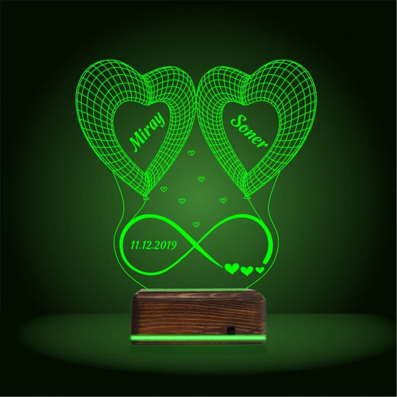 Сердца и бесконечность — 3D LED Ночник | Подарок паре 10
