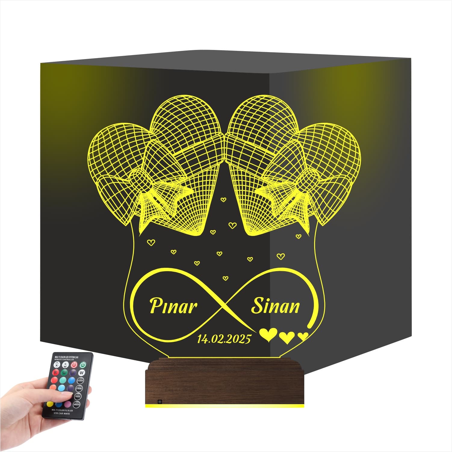 Сердца и Бесконечность — 3D LED Ночник | Именной подарок 1