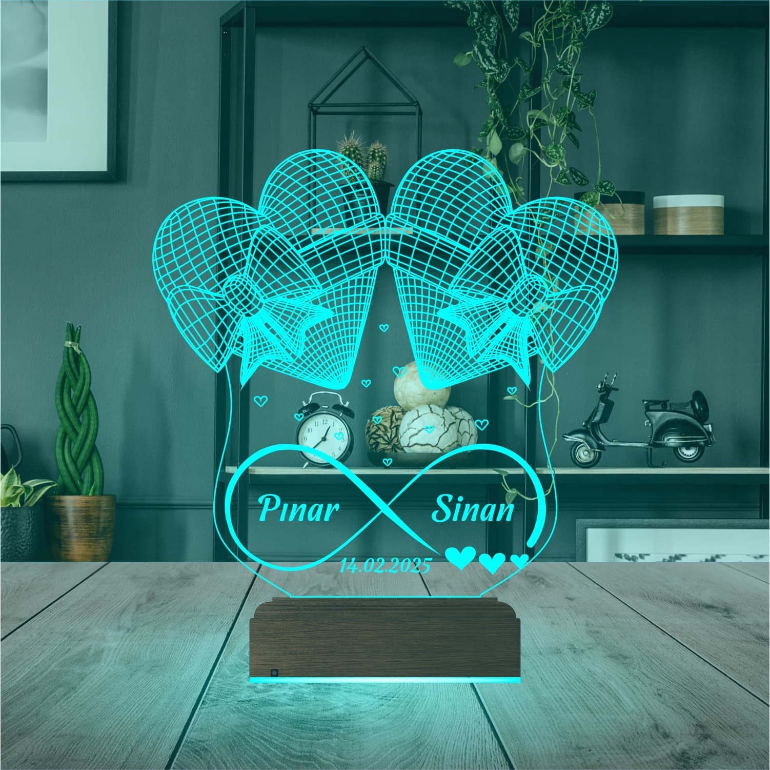 Сердца и Бесконечность — 3D LED Ночник | Именной подарок 4